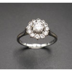 Bague Marguerite Diamants, Or Blanc 18 Carats.