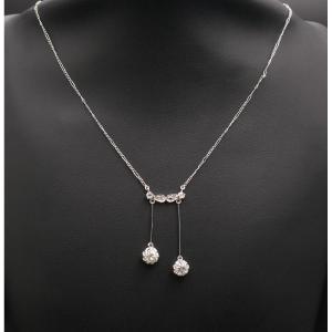 Negligee Necklace With Old Cut Diamonds And Rose Cut Diamonds, 18k White Gold.