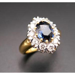 Bague Saphir 1,95 Carat Et Diamants 1 Carat, Or Jaune 18 Carats.