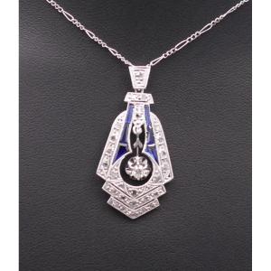 Important Art Deco Pendant With Calibrated Diamonds And Sapphires.