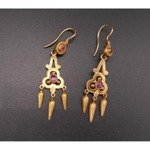 Tassel Earrings Set With Pink Stones, 18 Carat Gold.