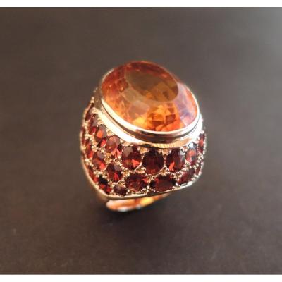 Important Citrine And Garnets Ring, 18k Rose Gold.