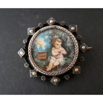 Miniature Brooch And Fine Pearls.