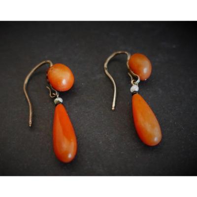 Pendants d'Oreilles Corail ancien.