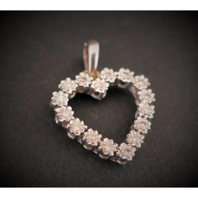 Heart Pendant Set With Diamonds, 18k White Gold.
