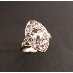Importante Bague Marquise Diamants Taille Rose, Or Et Platine.