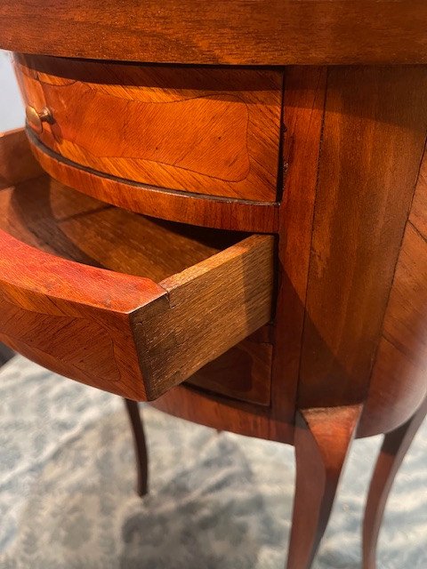 Pair Of Bedside Tables With Flower Marquetry On A Rosewood Background-photo-2