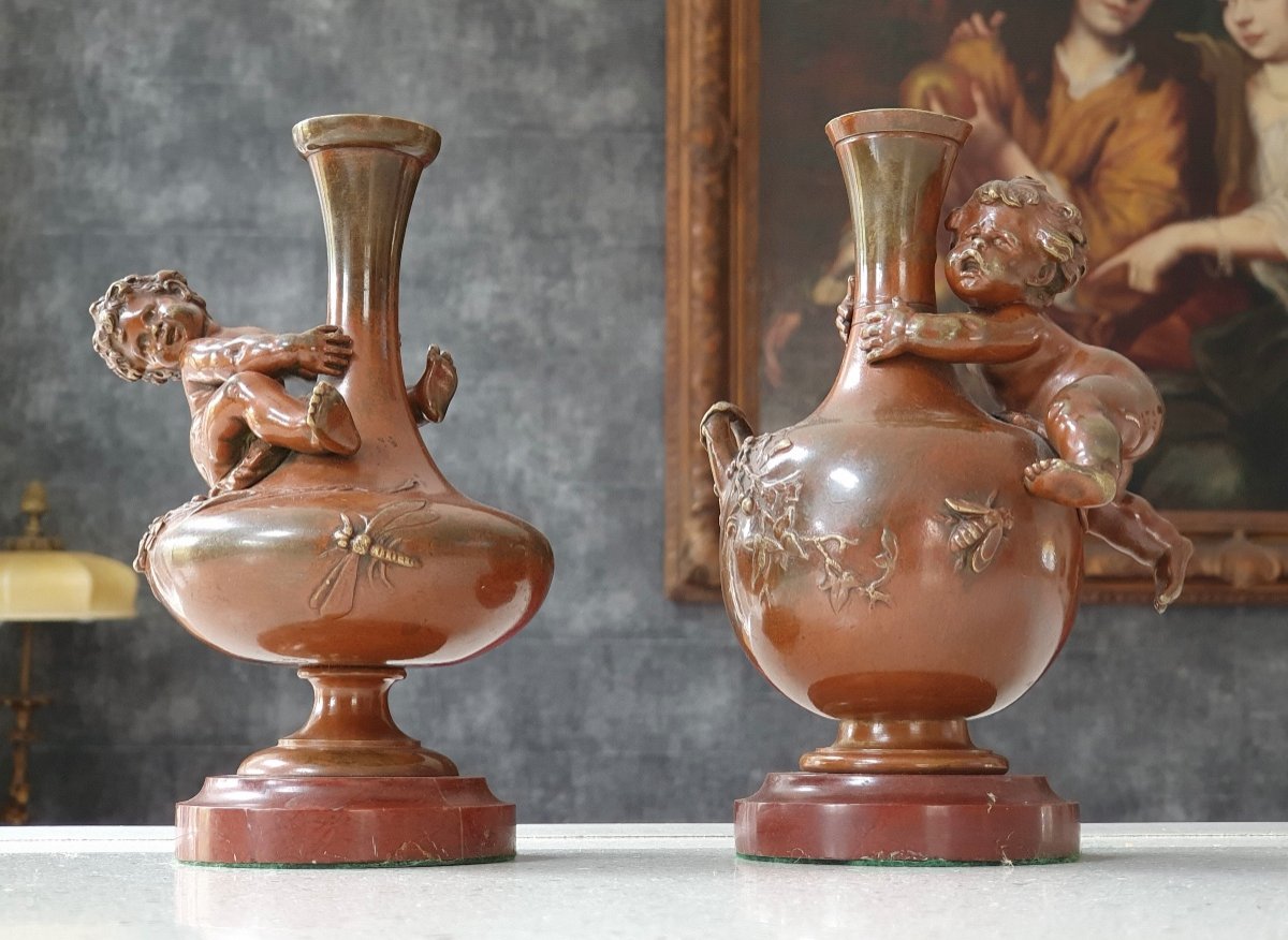 Auguste Moreau, Bronze Posy Vases