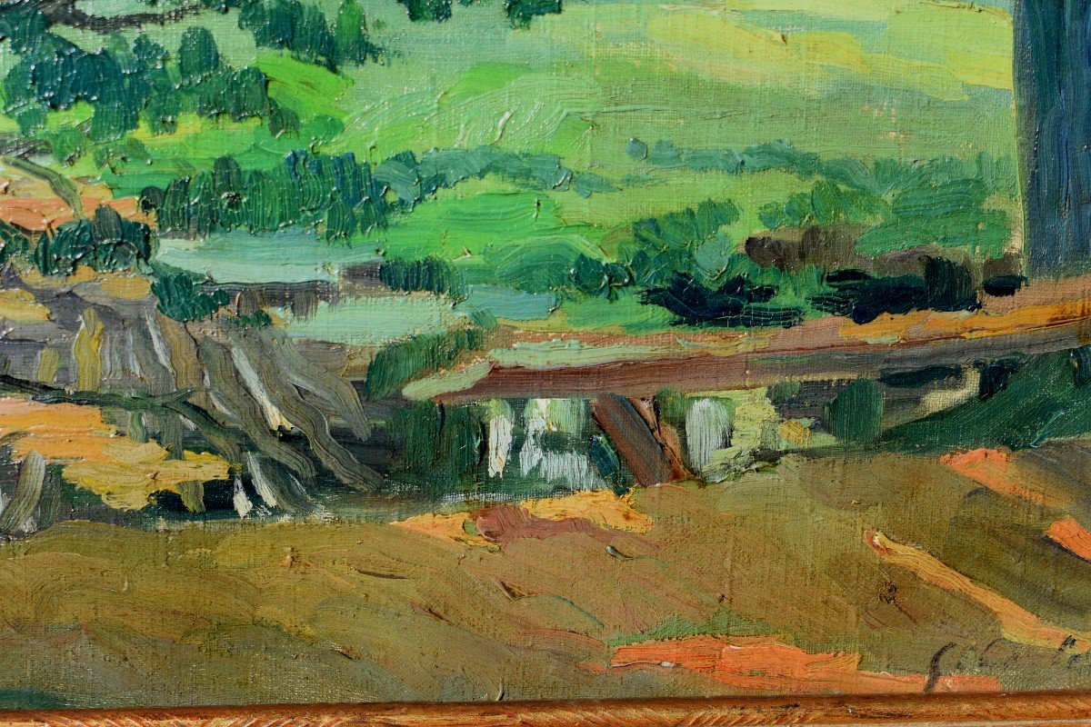 Oil Painting Landscape River Englesqueville Signed School Of Rouen Early 20th Century-photo-5