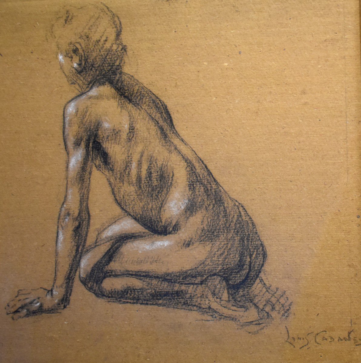 Tableau Crayon Et Craie Nu Masculin Académique Signé Louis François Cabanes (1867-1947)-photo-2