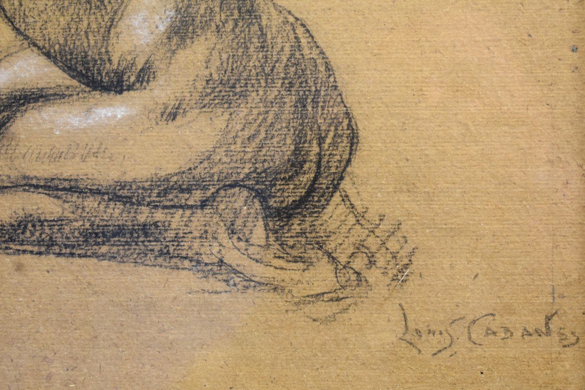 Pencil And Chalk Painting Academic Male Nude Signed Louis François Cabanes (1867-1947)-photo-4