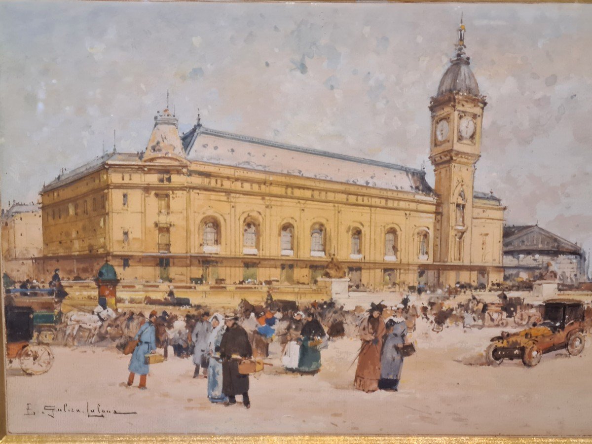 Painting Animated View Of The Gare De Lyon In Paris Signed Eugène Galien-laloue 19th Century-photo-3