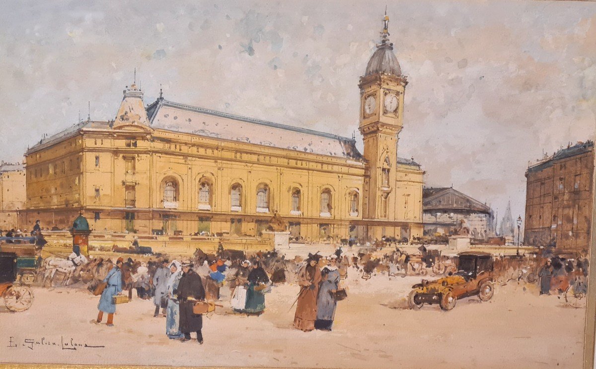 Painting Animated View Of The Gare De Lyon In Paris Signed Eugène Galien-laloue 19th Century-photo-4