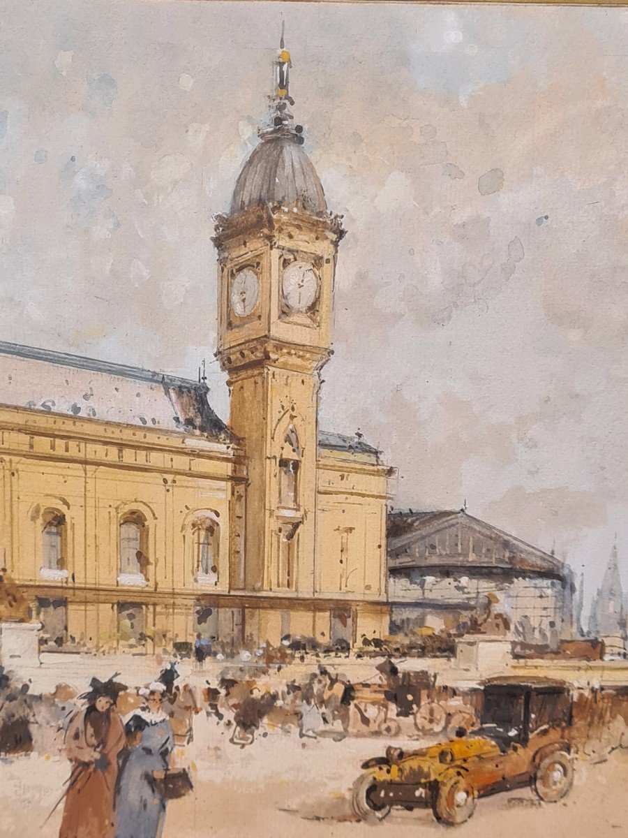 Painting Animated View Of The Gare De Lyon In Paris Signed Eugène Galien-laloue 19th Century-photo-3