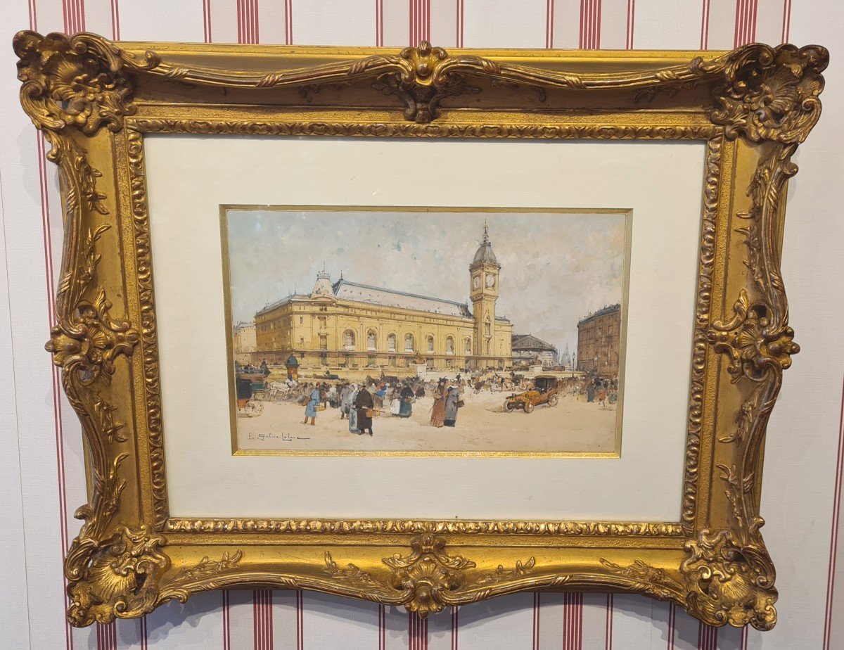 Painting Animated View Of The Gare De Lyon In Paris Signed Eugène Galien-laloue 19th Century-photo-7