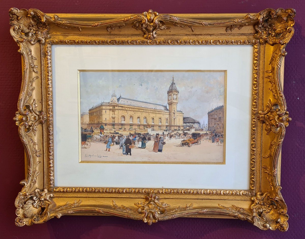 Painting Animated View Of The Gare De Lyon In Paris Signed Eugène Galien-laloue 19th Century