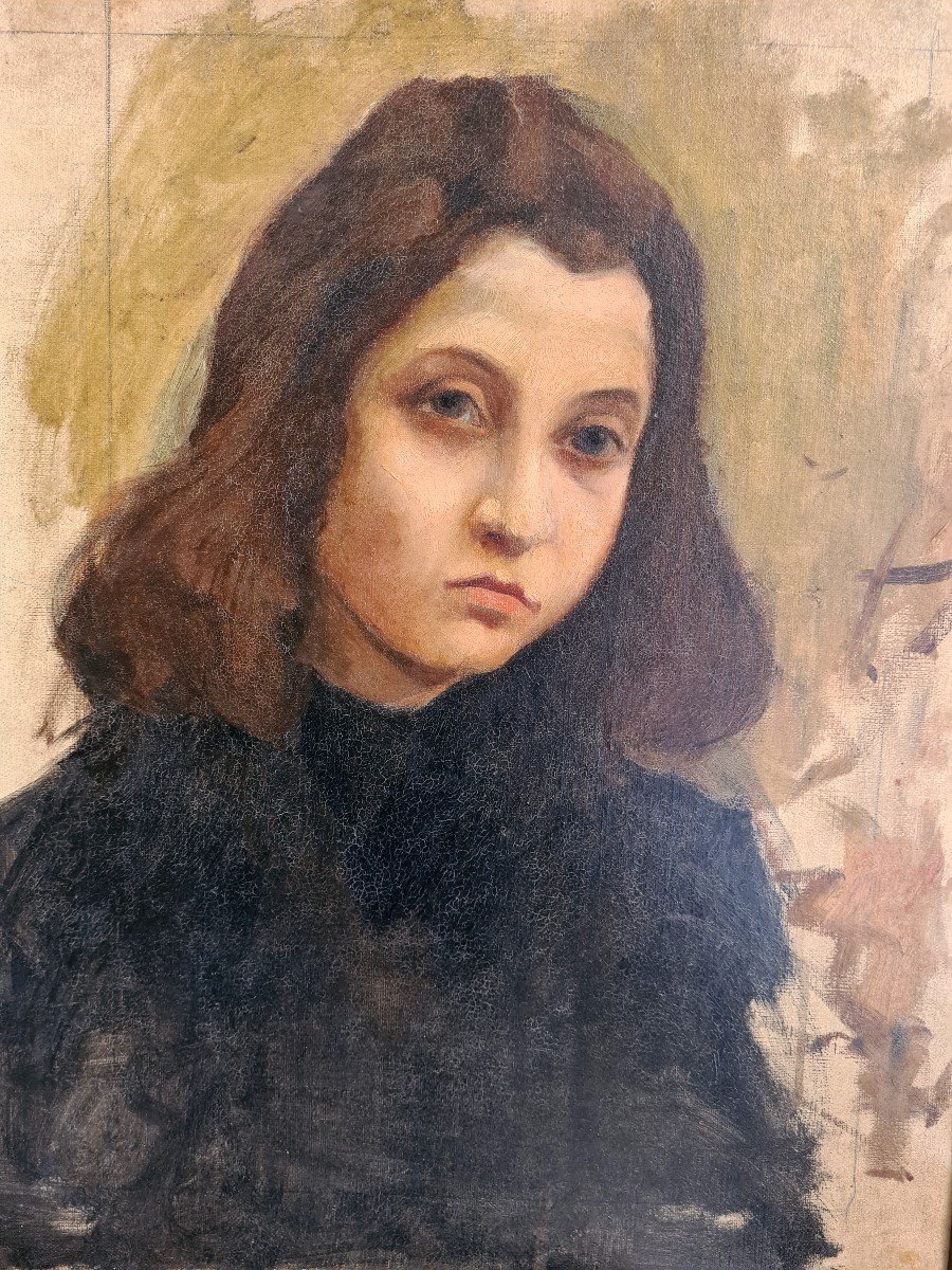 Painting Portrait Of A Young Girl, Russian School Of Paris, Early 20th Century-photo-2