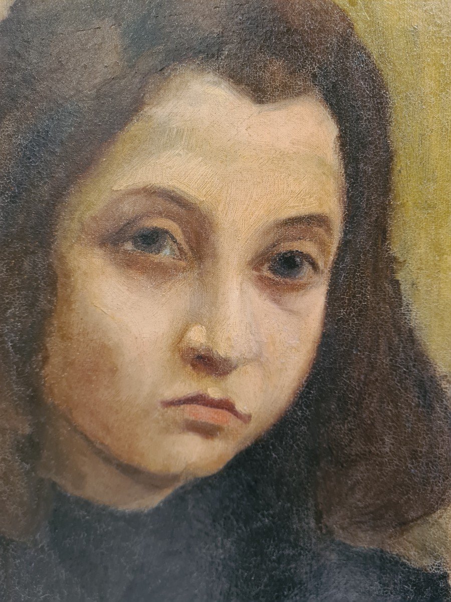 Painting Portrait Of A Young Girl, Russian School Of Paris, Early 20th Century-photo-3