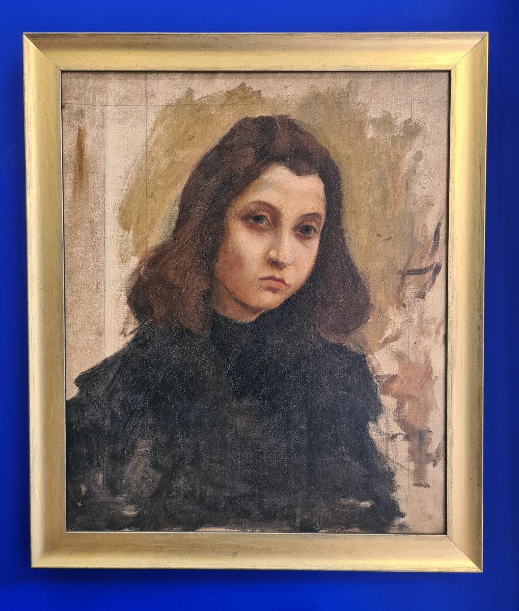 Painting Portrait Of A Young Girl, Russian School Of Paris, Early 20th Century