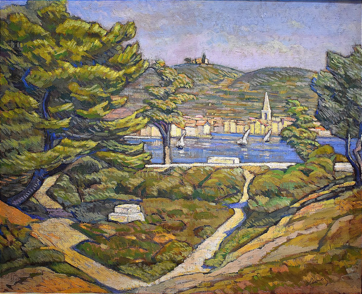 Tableau Huile Vue De Les Esperelles Provence Signé Ferdinand Olivier (1873-1957)-photo-2