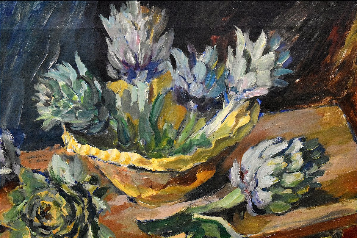 Tableau Huile sur Toile Nature Morte Aux Artichauts Signé Jacques Chapiro (1897-1972)-photo-3