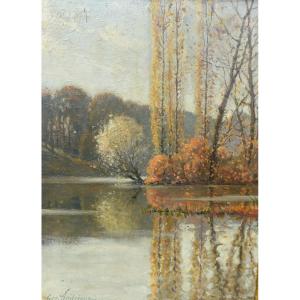 Tableau Huile Paysage Bord De Rivière Signé Georges Andrique (1874-1964)