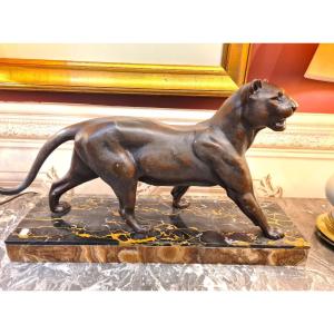 Walking Panther Sculpture Signed Plagnet Circa 1930 Art Deco Period 