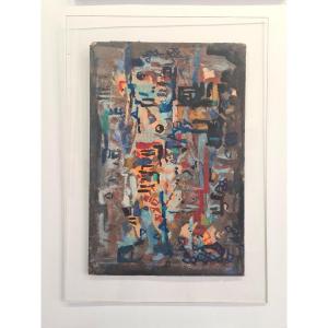 Mixed Media Painting Abstract Composition 20th Century 