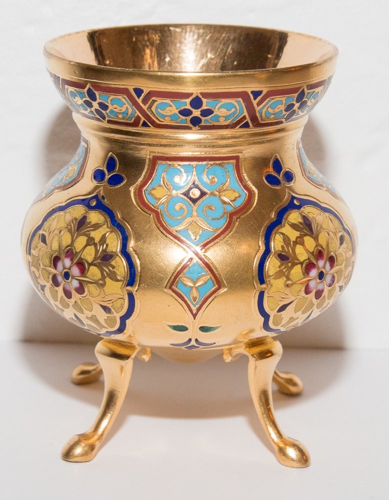 Small Cup In Gilt Bronze And Enamels Armand Point 1861-1932-photo-3