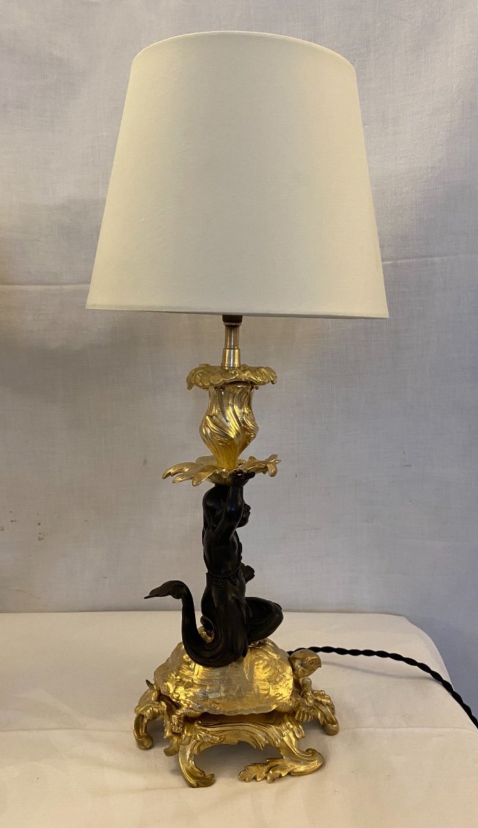 Pair Of Triton Lamps In Bronze-photo-7