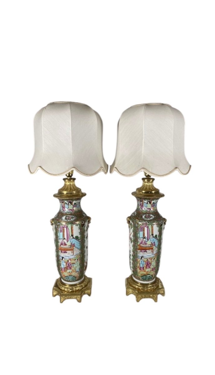 Pair Of Canton Porcelain And Gilt Bronze Lamps -photo-2