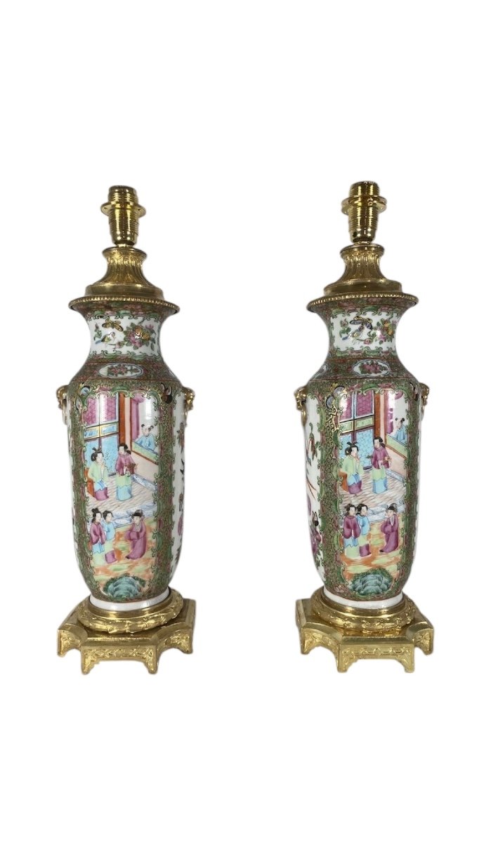 Pair Of Canton Porcelain And Gilt Bronze Lamps -photo-3