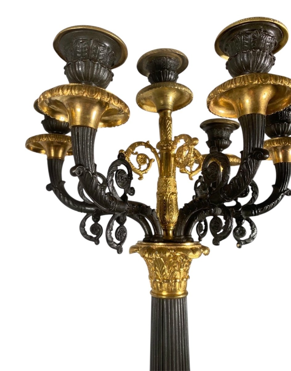 Pair Of Gilt Bronze Candelabras With Brown Patina From The Restoration Period-photo-3