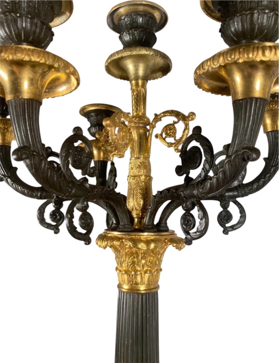 Pair Of Gilt Bronze Candelabras With Brown Patina From The Restoration Period-photo-4