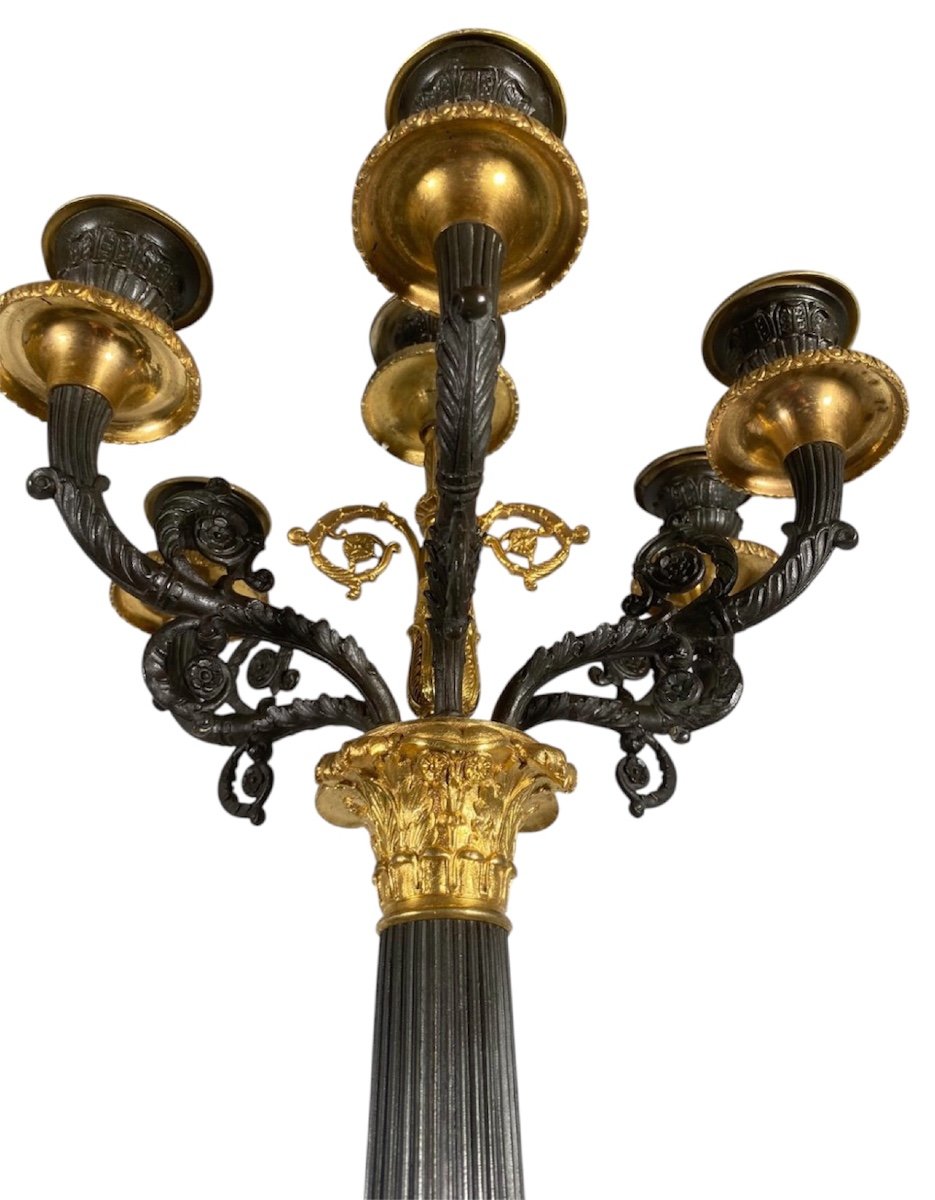 Pair Of Gilt Bronze Candelabras With Brown Patina From The Restoration Period-photo-5