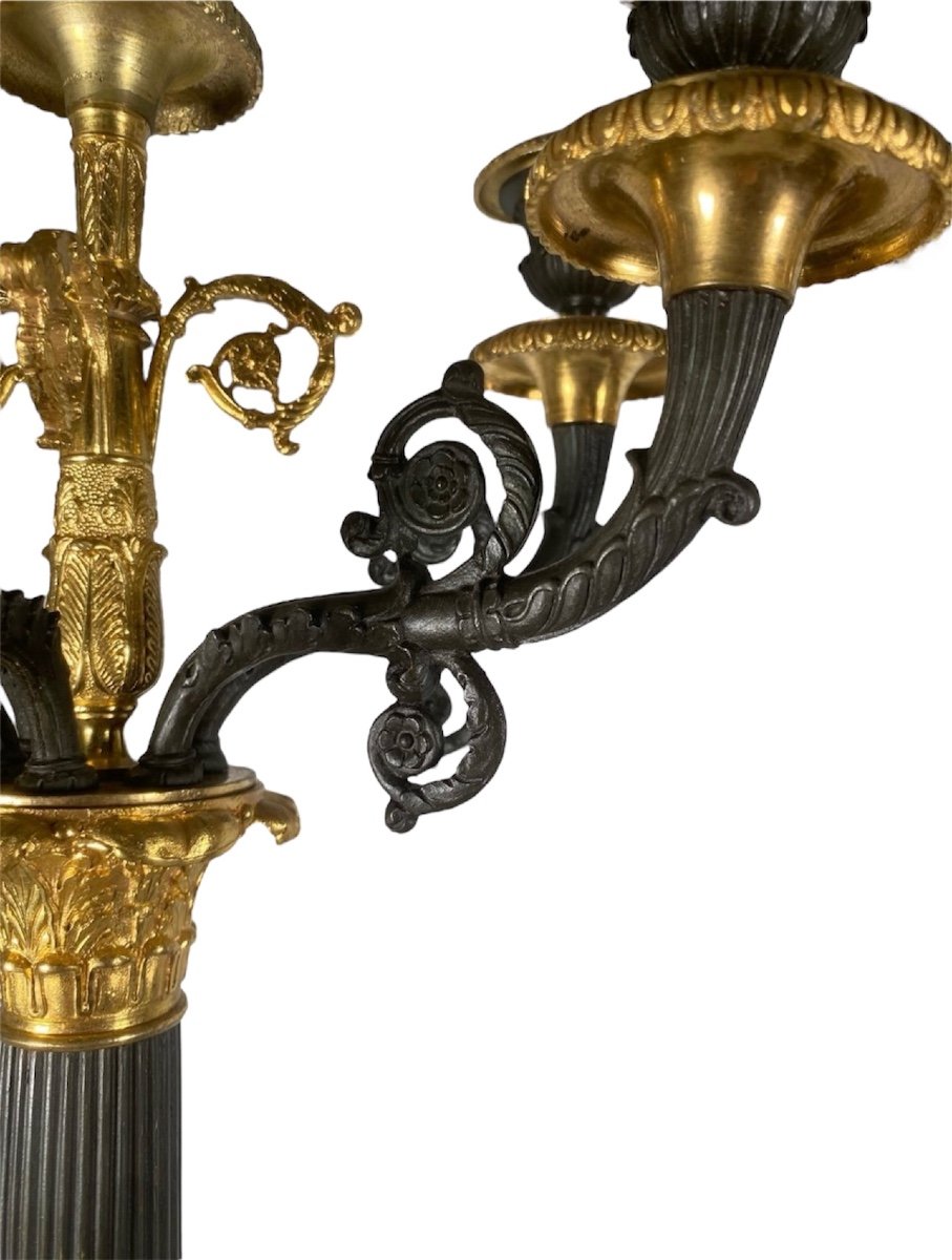 Pair Of Gilt Bronze Candelabras With Brown Patina From The Restoration Period-photo-6