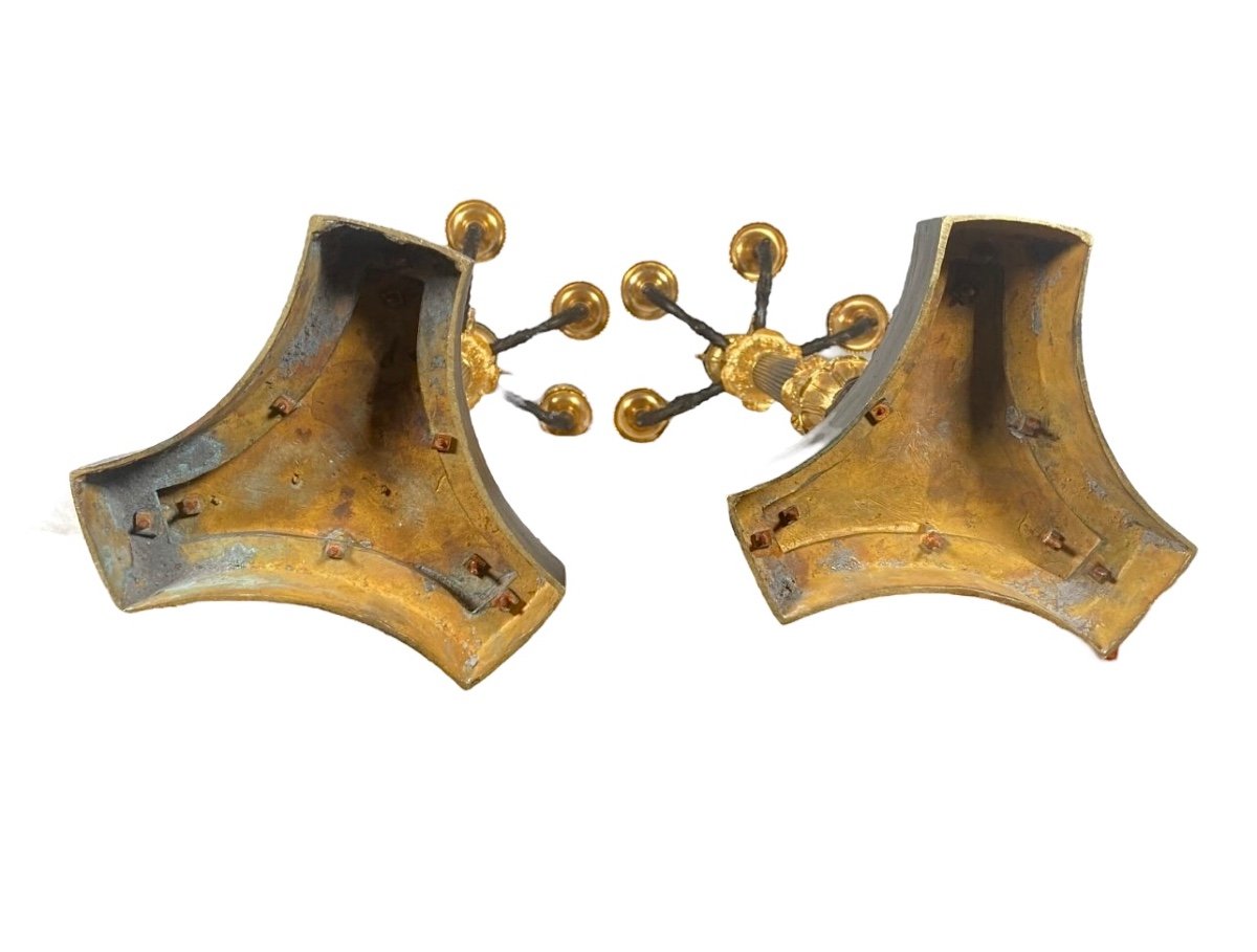 Pair Of Gilt Bronze Candelabras With Brown Patina From The Restoration Period-photo-8