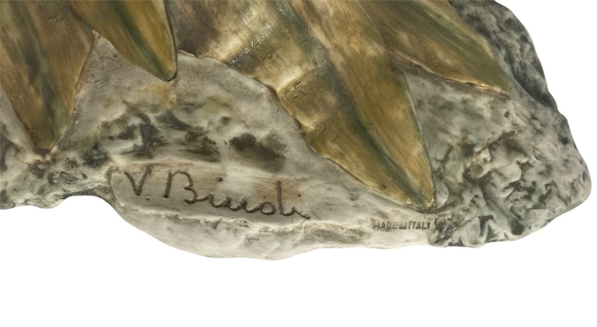 Polychrome Ceramic Rooster Signed V.bindi-photo-3