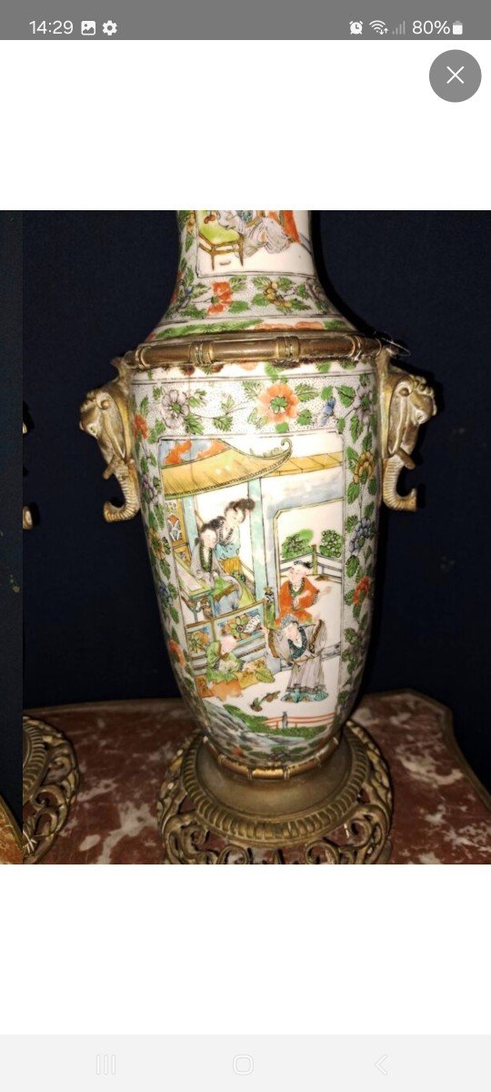 Pair Of Enameled Canton Porcelain Lamps. 19th Century -photo-4