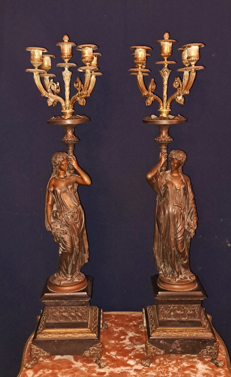 Pair Of Bronzed Torchieres. Signed Salmson. 