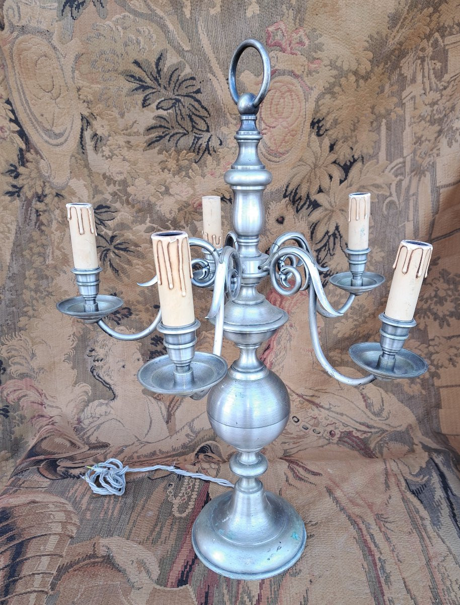 Pair Of Holland Candlesticks In Silver-plated Bronze. -photo-3