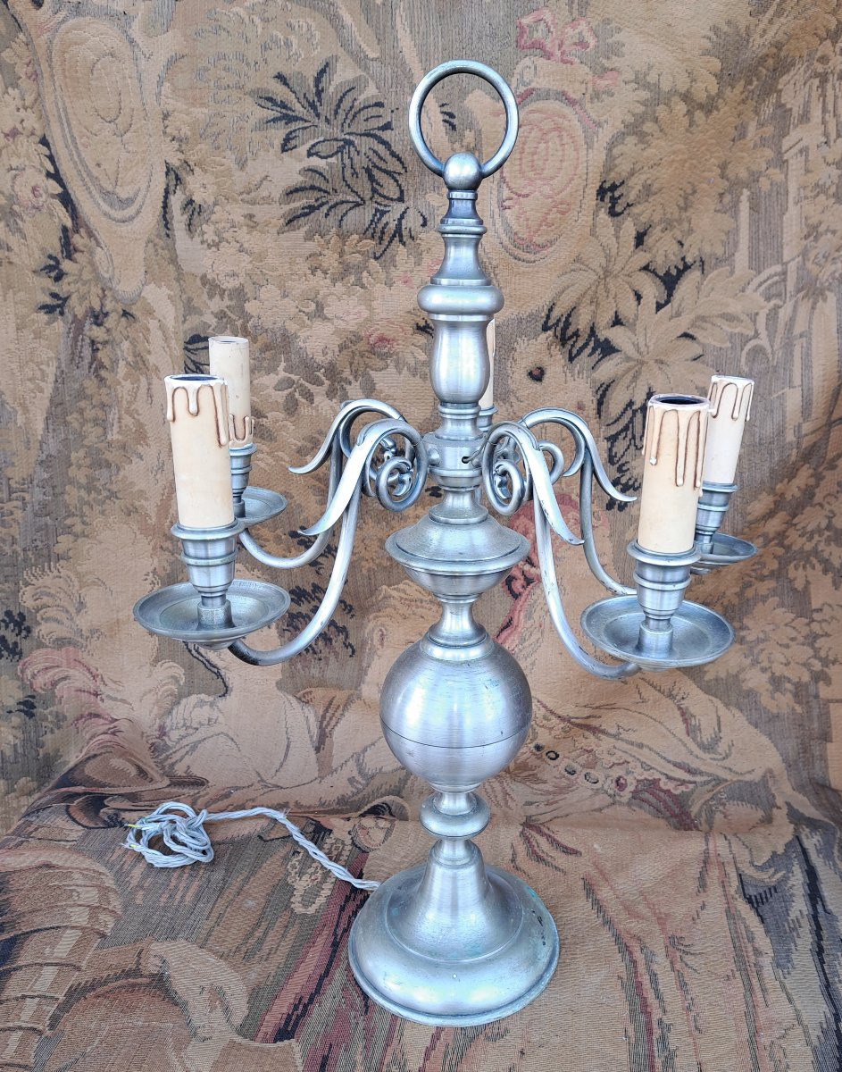 Pair Of Holland Candlesticks In Silver-plated Bronze. -photo-5