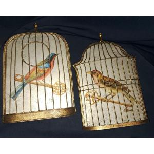 Two Trompe l'Oeil Bird Cages. 