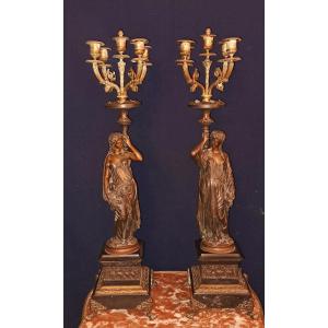 Pair Of Bronzed Torchieres. Signed Salmson. 