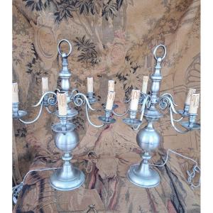 Pair Of Holland Candlesticks In Silver-plated Bronze. 