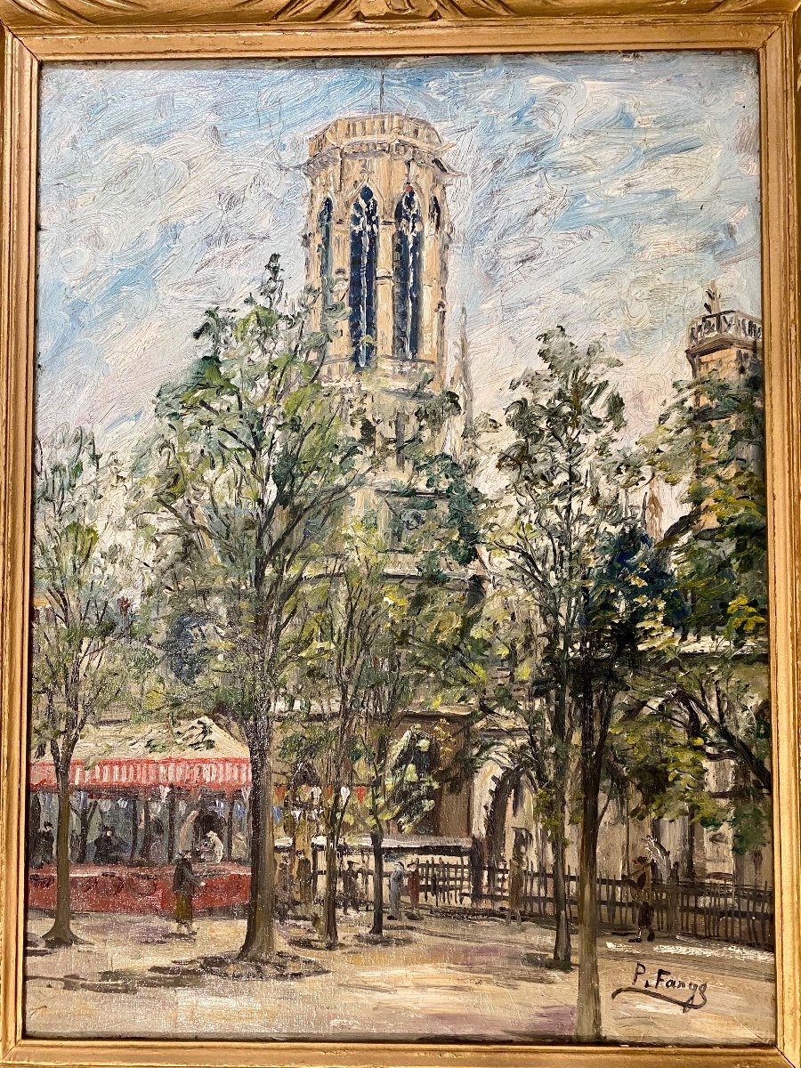 Pierre Farge Huile Sur Toile La Tour Saint Jacques Paris-photo-2