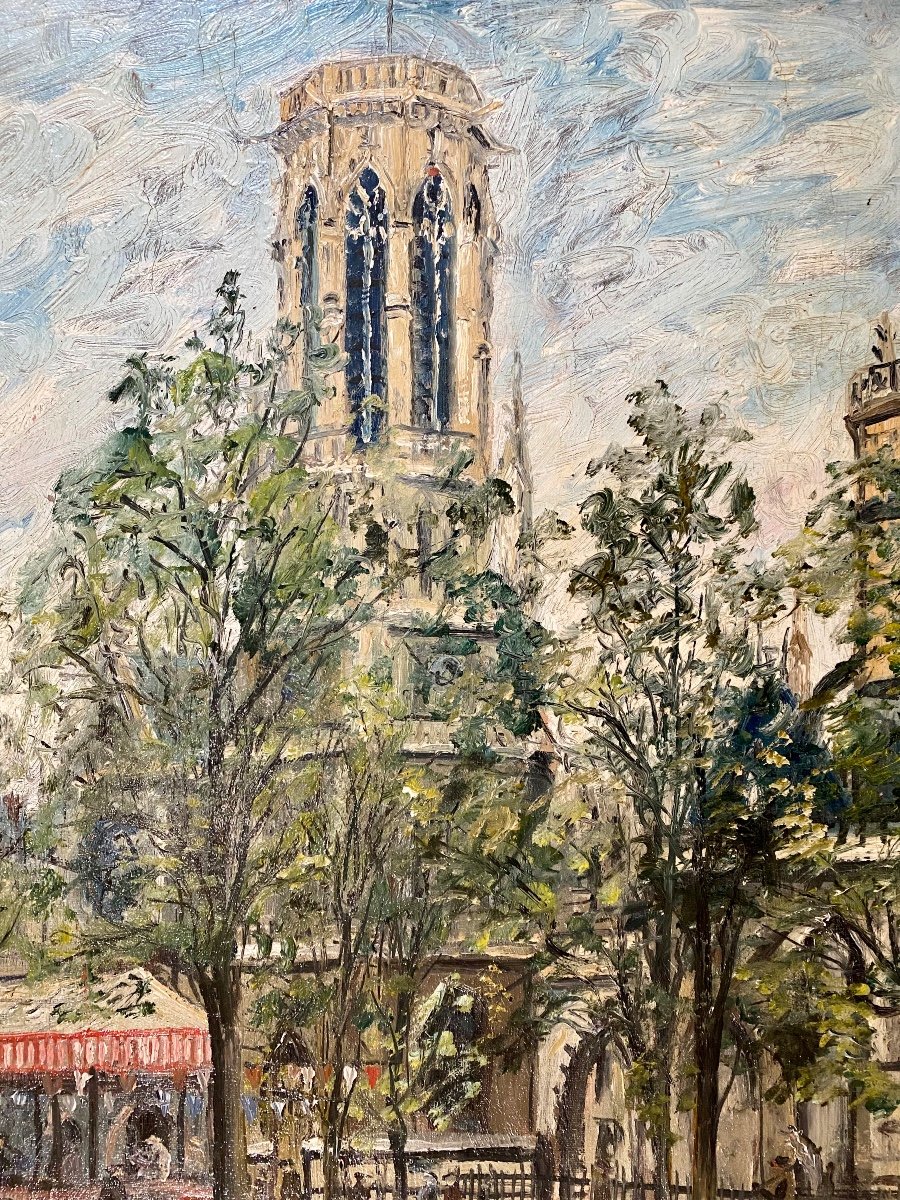 Pierre Farge Huile Sur Toile La Tour Saint Jacques Paris-photo-3