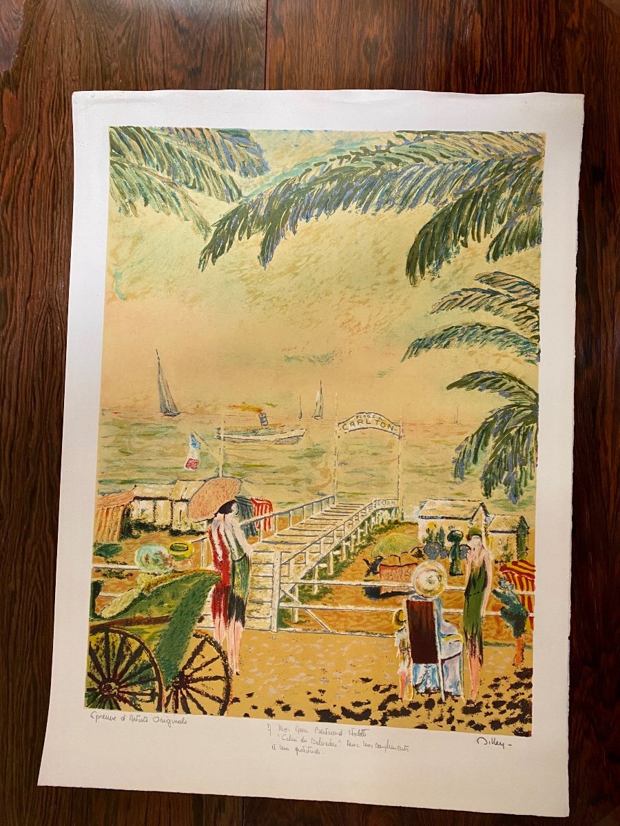 Ramon Dilley Lithographie épreuve D’artiste La Plage Du Carlton 