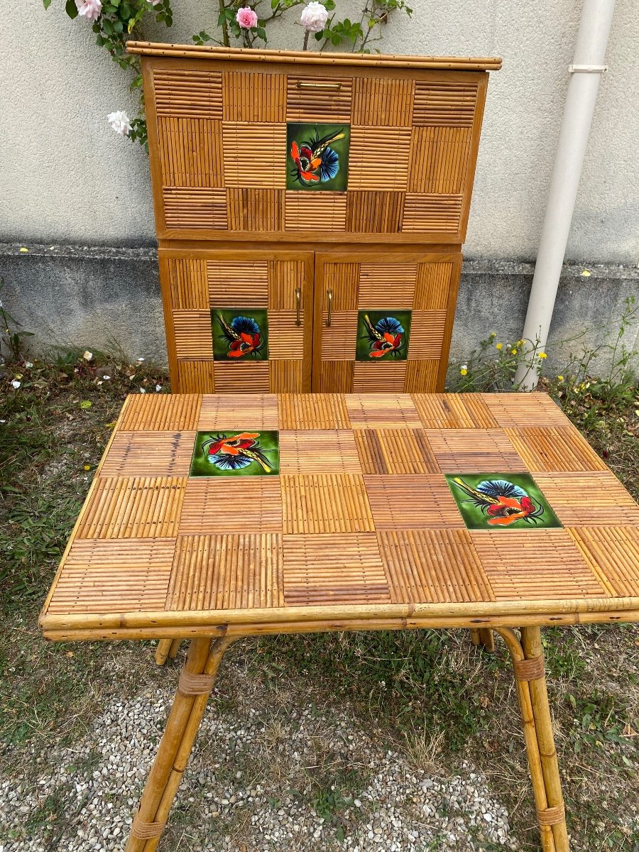 Audoux Et Minet Buffet In Rattan And Ceramic -photo-4