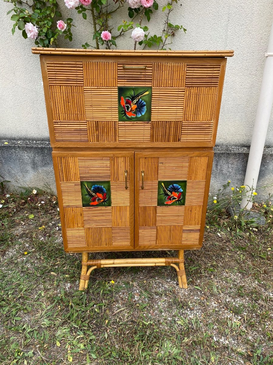 Audoux Et Minet Buffet In Rattan And Ceramic 